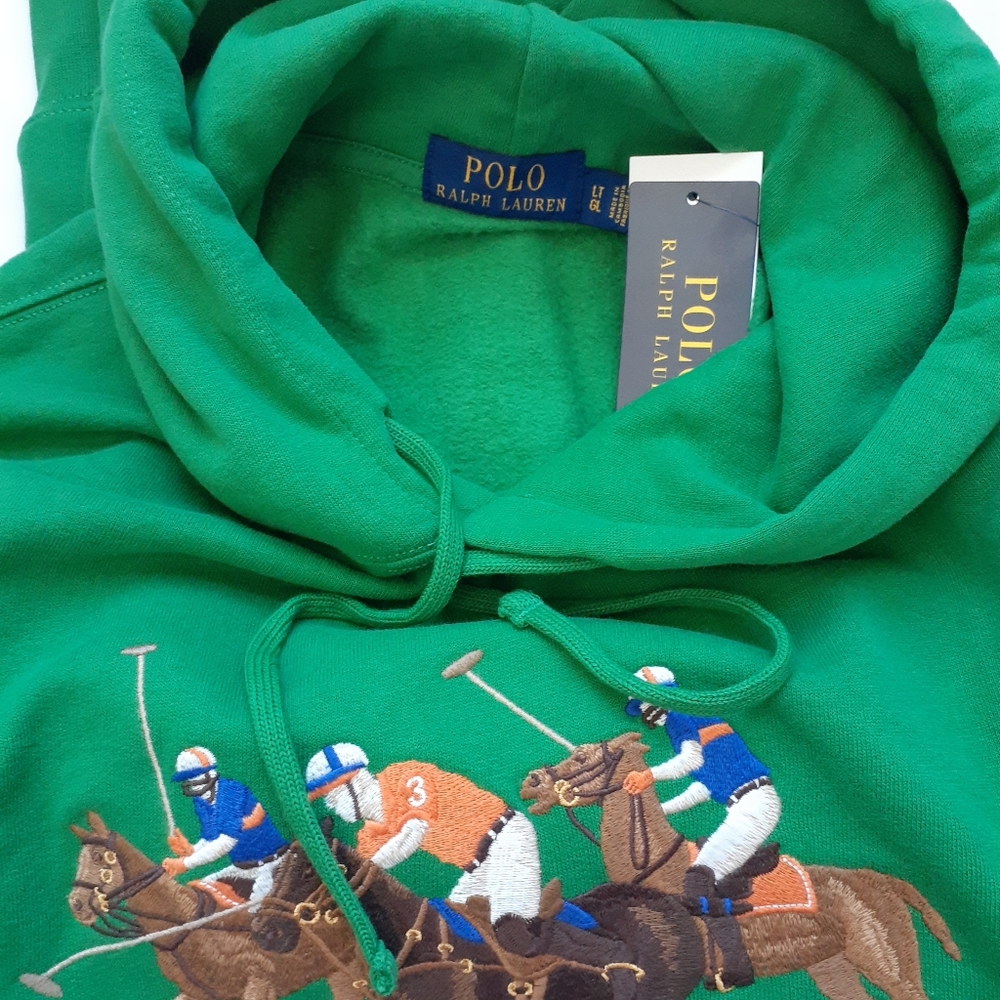 Polo Ralph Lauren Men's Big & Tall LT Equestrian Triple Pony Player Hoodie Green - Picture 9 of 10